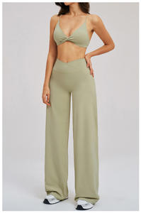 Leggings évasés de fitness pour femmes, anti-transpiration, taille croisée, extra longs, coupe large, pour Pilates, avec empiècements avant (lot de 2) - Product Image 2