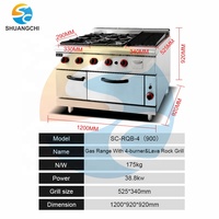 Cuisinière à gaz commerciale robuste à 4 brûleurs et plaque chauffante Four encastré en acier inoxydable pour hôtels restaurants Four combiné