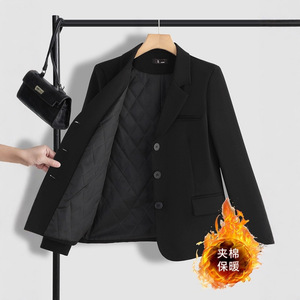 Women's Quilted Suit Jacket Warm Thickened Winter Coat Elegant Professional Full Sleeve Waist Cinching No Wrinkle Treatment - Product Image 2