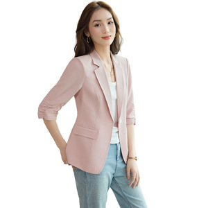 Women's Blazer Light Blue Cotton Linen Blend Slim Fit Summer Style - Product Image 5