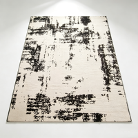 Tapis géométrique jacquard en polypropylène, design monochrome, antibactérien, hauteur de pile 9 mm, fin, antidérapant pour salon et chambre