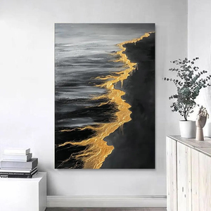 Arte Murale di Lusso per Arredamento Casa, Dipinto a Olio <span class=keywords><strong>Astratto</strong></span> Nero e Oro su Tela, Grande <span class=keywords><strong>Quadro</strong></span> <span class=keywords><strong>Moderno</strong></span> per <span class=keywords><strong>Soggiorno</strong></span> - Product Image 3