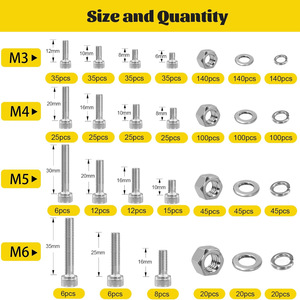 304 Stainless Steel <b>Socket</b> Head Cap <b>Screws</b> Nuts Washers Assortment Kit 1220pcs Metric A2-70 Industrial Grade - Product Image 2