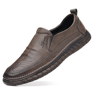 Men's Slip On Leather <b>Shoes</b> <b>Soft</b> Sole Breathable Low Heel Fleece Lined Casual Loafers For Middle Aged Dad Winter Warm <b>Shoes</b> - Product Image 5