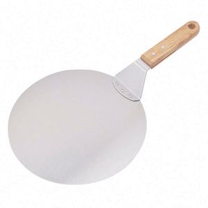 Pala para Pizza Redonda de Acero Inoxidable, Bandeja para Servir Pasteles y Pizzas, Pala Metálica para Pizza con Mango de Madera - Product Image 2