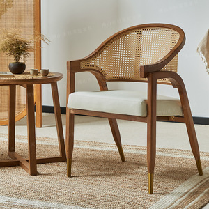 Chaise de salle à manger en rotin et bois massif de haute qualité au design nordique moderne rétro pour la maison, l'appartement, le restaurant, l'hôtel - Product Image 4