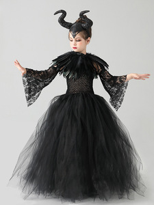 Disfraz de Bruja para Niñas, Tutú, Diadema de Diablo, Atuendo de Vampiro, Cuernos, Alas, 3 Piezas, Maleficent, Reina Malvada, Ecowalson - Product Image 6