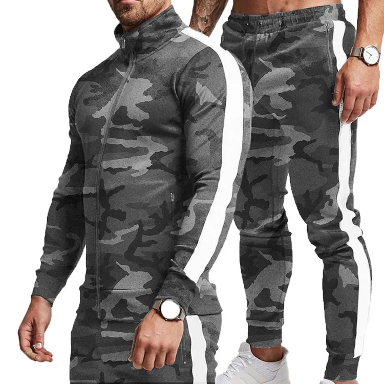 Costume de survêtement 2 pièces en Polyester Spandex pour homme, ensembles de sport de couleur unie, collection automne 2020