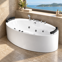 Baignoire balnéo ovale en acrylique blanc de 2000 mm avec appuie-tête incurvé, design autoportant pour une immersion corporelle complète