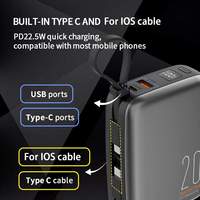 Batterie Externe Portable OEM à Charge Rapide 10000/20000mAh avec Câble Type-C et Micro USB Intégré, Li-Polymère 2-en-1 Ultra Mince à Charge Rapide