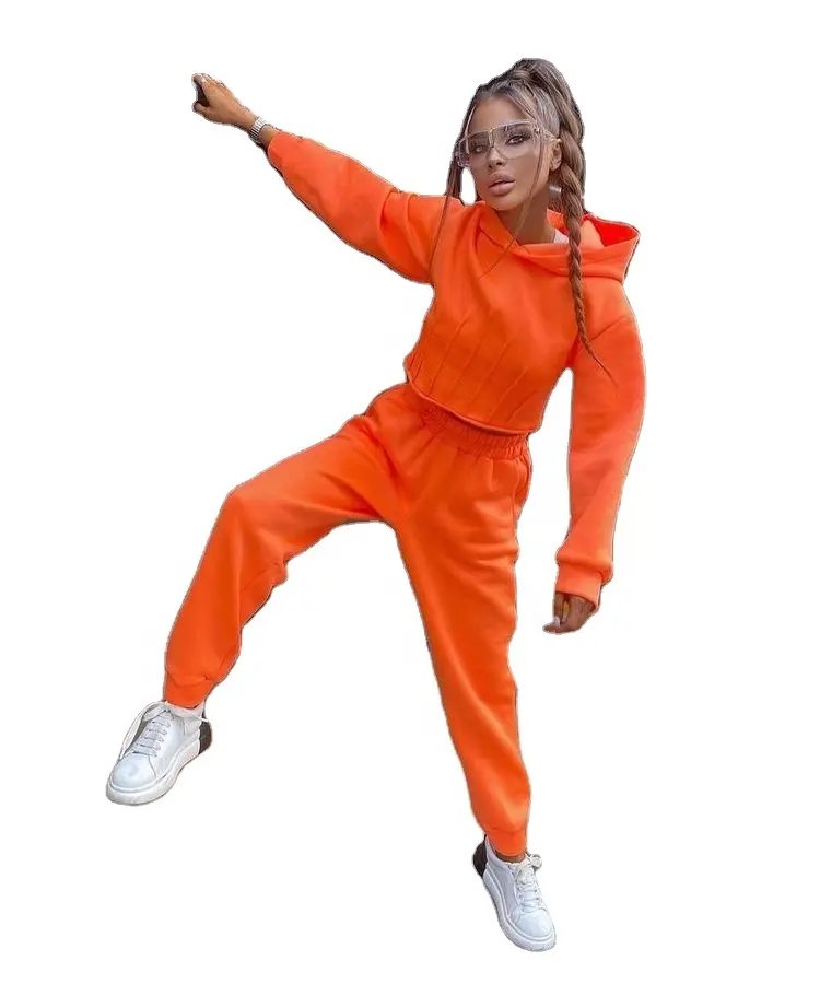 2023 new arrival urban training wear cotton hoodie set solid color sportswear plus size tracksuit for women