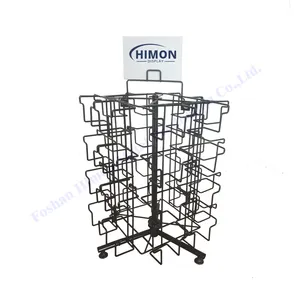 Retail Store Countertop 360 Degree Rotating Greeting Card Display Rack Metal 32 Wire Pockets Stand