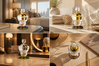 Brûleur d'encens en cristal K9 Rose Bud avec base à facettes arc-en-ciel, couvercle creux en forme de lune dorée, écologique, fait main, support d'aromathérapie pour la maison