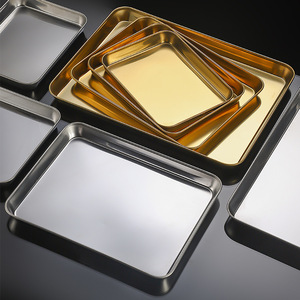 Stainless Steel Gold Flat Bottom Tray Square Plate Multifunctional Serving Trays For Hotel Meals And Barbecue - Product Image 1