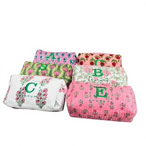 Vente flash - Pochette à maquillage en coton fleuri artisanale - Cadeaux pour demoiselles d'honneur - Sac cosmétique pour femme - Grande capacité - Product Image 1