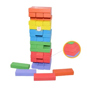 Multi cor mini caindo madeiras edifício empilhamento bloco conjunto crianças brinquedos educativo clássico jogo de madeira edifício dominó