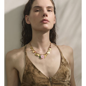 JINYOU 3052 Francia única joyería hecha a mano moda Acero inoxidable encanto Metal corazón resina flor gota declaración collar - Product Image 4