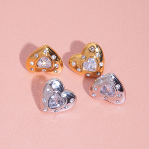 J & D 18K Vàng Tấm Thép Không Gỉ <span class=keywords><strong>Stud</strong></span> Bông Tai Hợp Thời Trang Ngọt Ngào Lãng Mạn Trái Tim Màu Trắng Zircon Bông Tai - Product Image 4