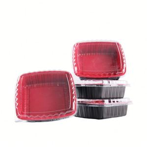 Contenedor Cuadrado de Plástico PP de 22 oz, Apto para Microondas, Desechable, Negro y Rojo, Caja de Empaque para Comida Rápida para Llevar - Product Image 1