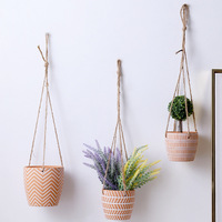 Jardinières murales en céramique avec corde en jute pour succulentes, cactus, herbes, petites plantes, décoration intérieure, cadeau