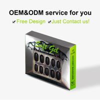 Fournisseur professionnel d'ongles : Faux ongles en gel souple courts de haute qualité, noir mat, forme ovale, style French, à presser, sans design.