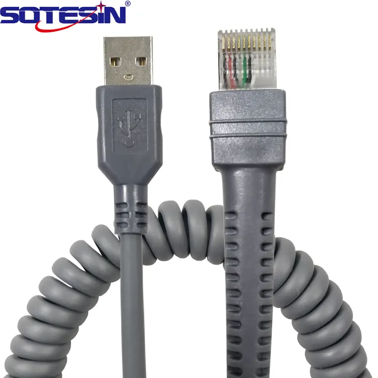 Sotesin 2208U3R USB 3M Espiral para Motolora Symbol LS2208 DS3578 CBA-U01-S10ZAR Cable de datos de escáner de código de barras