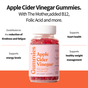 Gomitas de Vinagre de Sidra de Manzana Crudo Sin Filtrar de Gran Sabor, 60 Piezas, Sin Gluten, Veganas, Suplemento Nutricional, Ácido Fólico <span class=keywords><strong>B12</strong></span> para Adultos - Product Image 2