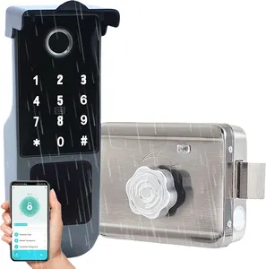 4 AA Télécommande étanche Tuya Wifi Serrure intelligente à empreinte digitale avec serrure EM pour porte d'entrée d'appartement
