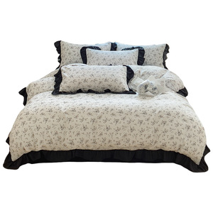 Set di <span class=keywords><strong>Lenzuola</strong></span> in Cotone Lavorato a Maglia Stile Vintage <span class=keywords><strong>Francese</strong></span>, Personalizzabile con Motivi Floreali, Morbido, Quattro Pezzi, Origine Cina, Trattamento Reattivo - Product Image 5