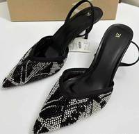 ZA Nouveauté Été Sandales à talons hauts pour femme, à bout pointu, à décolleté bas, avec empeigne brodée et ornée de perles de verre et de strass