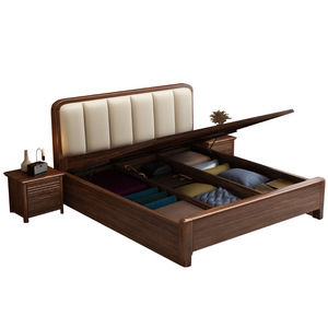 Chinese Style Solid Wood <b>Bed</b> 1.8m x 2m Walnut Storage <b>Soft</b> Upholstered Headboard Double Bedroom Use - Product Image 5
