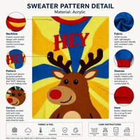 Pull de Noël tricoté vibrant 100 % acrylique, doux et chaud, motif ondulé HEY Renne, idéal pour les soirées 'Ugly Sweater' et le plaisir des fêtes