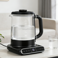 Bouilloire électrique en verre borosilicate haute résistance, sans fil, 1500 W, contrôle numérique, arrêt automatique, bouilloire en verre transparent