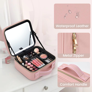 Borsa portatile per il trucco con specchietti illuminati <span class=keywords><strong>porta</strong></span> cosmetici <span class=keywords><strong>da</strong></span> viaggio Organizer con 3 luci colorate per specchio <span class=keywords><strong>porta</strong></span> pennelli - Product Image 1