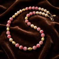 Collier perlé vintage plaqué or avec perles de rhodochrosite, personnalisable OEM/ODM, vente en gros