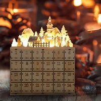 Décoration de Noël, calendrier de l'avent en bois avec LED, compte à rebours de 24 jours, ornement artisanal en buis, décoration de la maison, cadeau de Noël, vente en gros