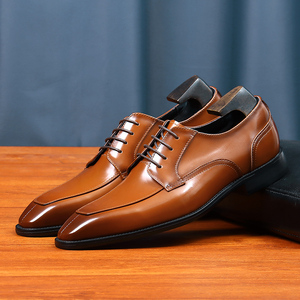 Robe d'affaires en cuir véritable faite à la main pour hommes Derby formel bout pointu brillant bord ouvert perlé Style britannique chaussures de mariage marié - Product Image 1