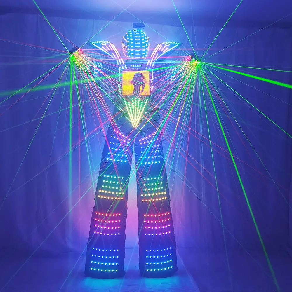 Adult LED Robot Costume Stilt Walking Luminous Suit Jacket with Chest Display Helmet Laser Gloves Ballroom Performance Wear