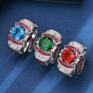 High Quality Jewelry Eco-friendly Copper Red & Blue Cubic Zirconia Adjustable Band <b>Ring</b> for Premium Durability - Product Image 3