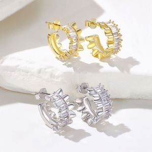 Dylam Stylish Women Fine Fashion 925 Sterling <b>Silver</b> Rhodium 18K Gold Plated 5A Zirconia Eternity Folds Shape Hoop <b>Stud</b> Earrings - Product Image 2