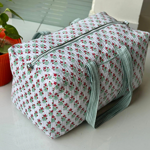 Bolso de hombro de lona acolchado de algodón con estampado floral, forro de lona de cuero ecológico, bolso de lona de Compras de moda para la noche - Product Image 1