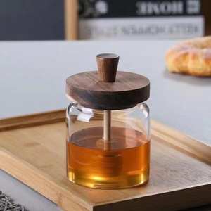 Pot de miel en verre à haute teneur en borosilicate couvercle en bois d'<span class=keywords><strong>acacia</strong></span> récipient de stockage de confiture transparent pour le ménage comprend une tige d'agitation alimentaire - Product Image 4