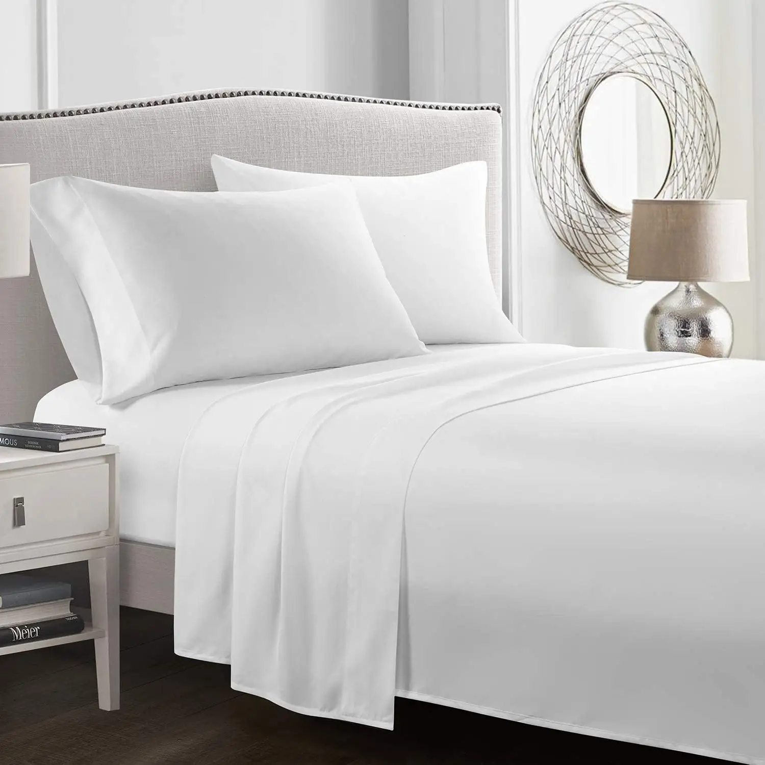 En gros USA Offre Spéciale hôtel feuille 120g 100% polyester microfibre blanc hôtel lit drap plat et drap-housse