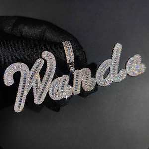 Personal isierte benutzer definierte Baguette Anfangs buchstabe Anhänger Bling Zirkon Weißgold Kapital Alphabet Name Halskette - Product Image 4