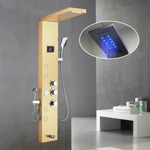 LED Digital Display 6 Functions Modern Bathroom 304 Stainless Steel Waterfall Spa Jets Smart Shower Panel Wall Shower Sets