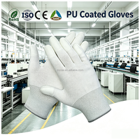 Gants de travail gris en polyester 13 jauges enduits PU, anti-statiques, de qualité supérieure, vente en gros