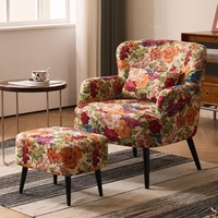 Fauteuil d'appoint rembourré à imprimé floral avec coussin assorti, pieds en bois noir, chaise longue pour salon, décoration intérieure