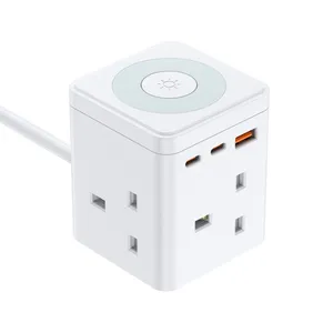 Night Lamp UK Power Strip Surge Protector Desktop Plug Bar with 3 Outlet 3 USB PD Ports Portable Travel for Iphone Ipad