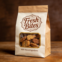 Sachets d'emballage en papier kraft écologique de qualité alimentaire à fond plat personnalisés avec fenêtre pour biscuits au thé et aux noix