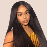 Perruque complète en cheveux raides africains effet Yaki, résistante à la chaleur, fabriquée à la machine, densité 150%, avec bonnet en maille à boutons